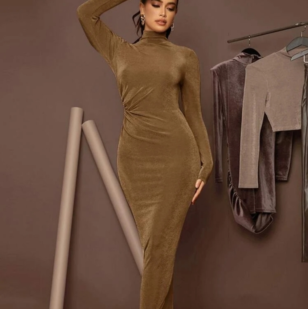 High neck solid bodycon dress